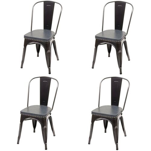4x chaises de salle à manger cuisine design industriel en métal noir assise synthétique gris 04_0000597