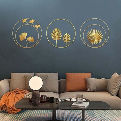 Litzee - Fer Mural Sculptures, 3pcs Décoration Murale En Métal Fer Ornements Murale En Feuille De Tortue Et Feuille De Palmier Pour Bureau à Domicile Salon Décoration Dhôtel (3pcs)