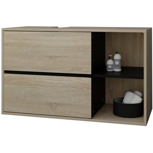 Ml-design Meuble Bas De Lavabo Suspendu, Marron-noir, 100x60x45,5 Cm, Meuble Bas De Salle De Bain 2 Tiroirs, étagère, Beaucoup D'Espace De Rangement, Meuble Bas De Lavabo En Bois Mdf, Meuble De Salle
