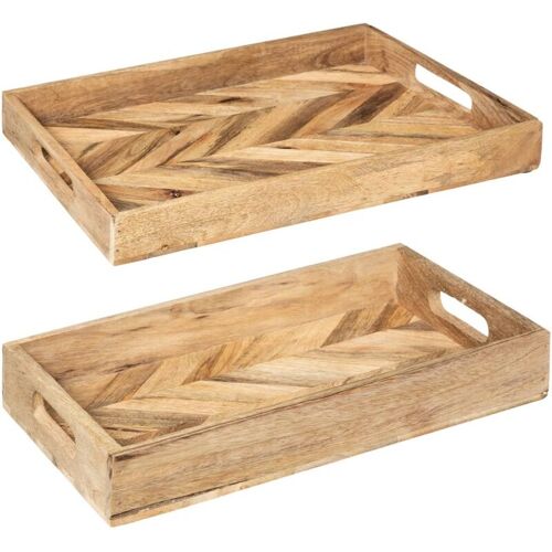 Atmosphera Set De 2 Plateaux Bois De Manguier Beige