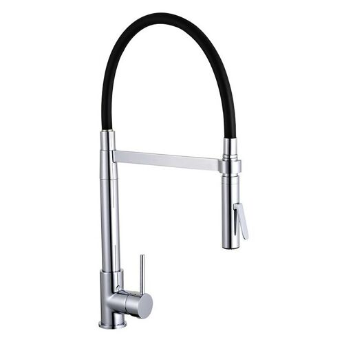 Pro Et Discount - Robinet Mitigeur D'Evier De Cuisine Haut A Douchette 2 Jets Chrome Et Noir
