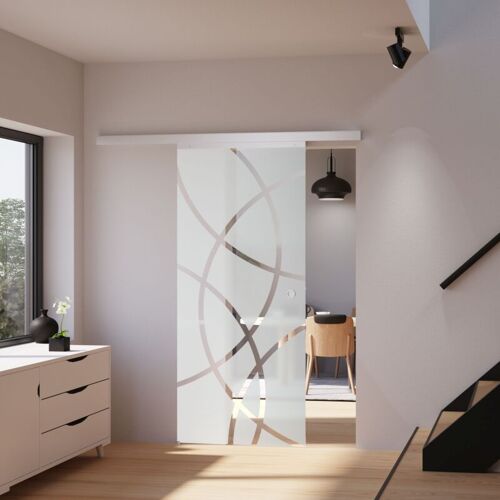 Schulte - Porte Coulissante Intérieure En Verre 102 X 220 Cm, Porte Vitrée Décor Cercles - Poignée Ronde