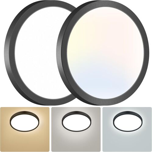 Ulteronixshop-Lot De 2 Plafonnier Led, 3 Couleurs - 3000k/4000k/6500k, 22cm Ip44 Etanche Lampe Plafond,Moderne, Rond, Lampe Salle De Bain Plafond Pour Salon,Chambre,Chambre D'enfant,Cuisine,Couloir,N