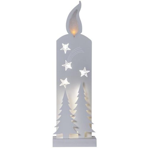 Lampe Décorative Led Star Trading 'grandy', Lumière De Noã«L À Piles + Minuterie, Bois, Blanc, H 50 Cm