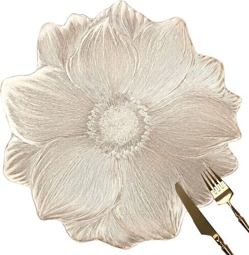 Ulteronixshop-Ensemble de 6 Sets de Table Ronds 39 cm en Vinyle Métallisé à Motif Fleur de Lotus Pressée, pour Repas, Mariage, Décoration de Table, Doré