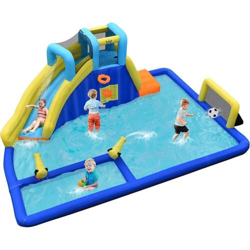 Costway - Château Gonflable Aquatique 6 En 1 Enfant 3 Ans+ Pisine Toboggan Escalade Football Basket-Ball Jet D'eau 526 X 373 X 203 Cm Sans Gonfleur