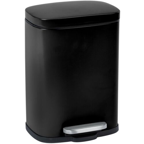 Poubelle à Pédale Design Leno Avec Frein De Chute 'easy Closé, Petite Poubelle Salle De Bain Capacité 5l, Acier Inox, 21,5x19x29,5 Cm, Noir - Wenko