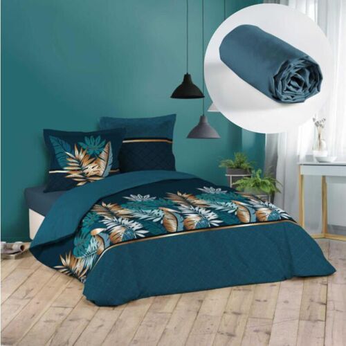 Cdaffaires - Pack Housse De Couette 220x240 Cm Alianor + Drap Housse 140x190 Bleu