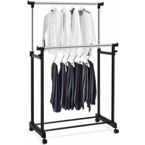 Multifonctionnel Porte-manteau, Portant Support A Vetements, Portant Penderie Vestiaire Mobile Sur Roulettes Avec 2 Vetement Etageres,noir - Goplus