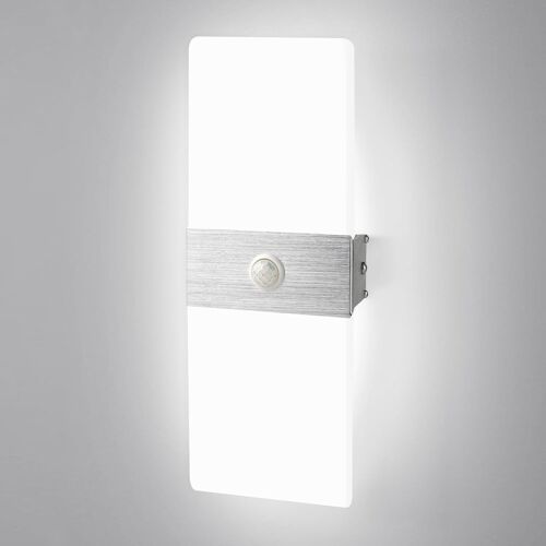 Ulteronixshop-Applique Murale Intérieure Led Avec Détecteur De Mouvement 12w Blanc Froid 6500k Lampe Murale Moderne Acrylique Aluminium Luminaire Éclairage Intérieur Pour Couloir Escalier Balcon Salo
