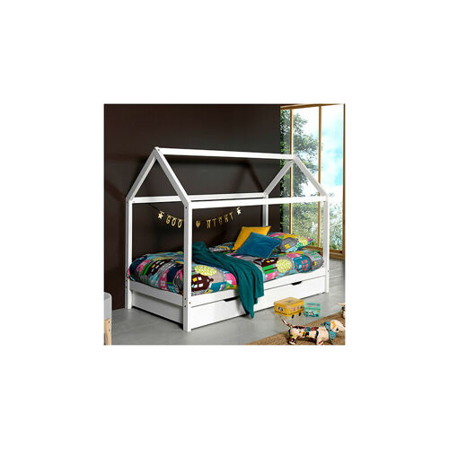 Lit cabane 90x200 cm avec tiroir en pin blanc - STANY