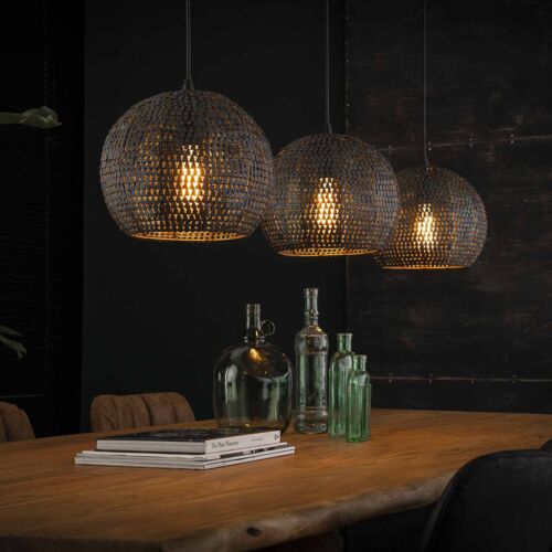 M&s - Suspension 3 Lampes 26 Cm Rondes En Métal Noir - Amp