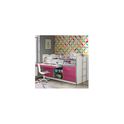 Lit combiné 90x200 cm avec rangements fuchsia - ASSIA