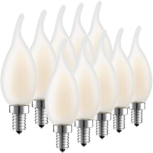 Rhafayre - Ampoule Led E14 À Filament, Lot De 10 Ampoules Flamme, 4 Watts Consommés Equivalence Incandescence 40w, 2700k Blanc Chaud Et 400lm, Angle De Faisceau 360° [Classe Énergétique A+]
