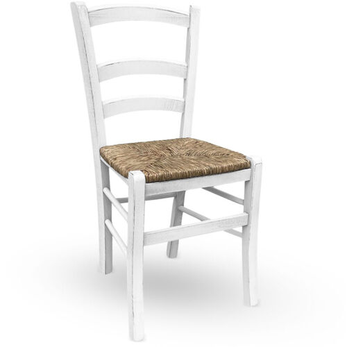 Chaise En Bois Venezia Antique Blanche Avec Assise En Paille Des Marais