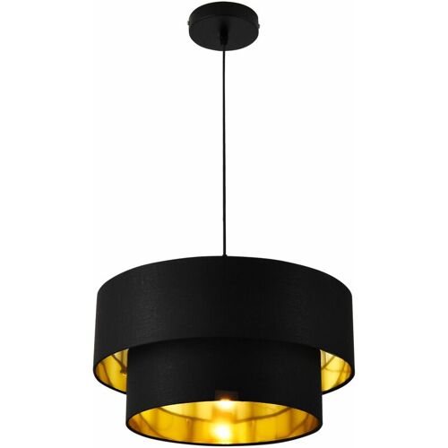 Helloshop26 - Lampe À Suspendre Moderne Suspension 60 W En Métal Et Textile Diamètre 40 Cm Noir Doré