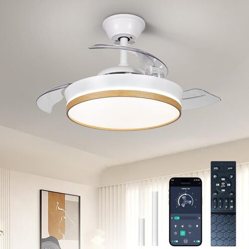 Ulteronixshop-Ventilador de techo de 36 pulgadas con luz, con pantallas de lámpara blancas y con vetas de madera