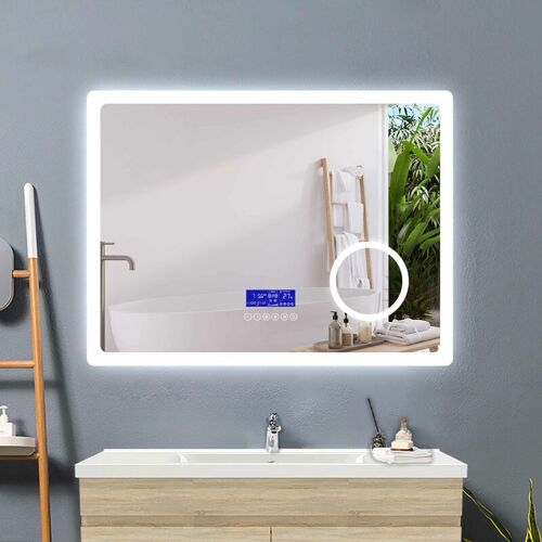 Acezanble - 100x60cm Miroir Salle De Bain Avec éclairag + Miroir Mural Cosmétique Lumineux + 2couleurs Led Réglables + Antibuée + Panneau Lcd (tactile, Haut-parleur Bluetooth, Horloge, Date, Température