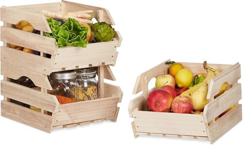 Ulteronixshop-Cagette En Bois Empilable Boîte Rangement Nature Lot De 3 Caisses Hxlxp: 20 X 27,5 X 38 Cm, Nature