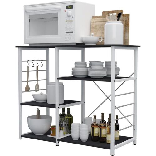 Etagère De Cuisine En Métal Et Bois, Meuble Rangement Desserte De Cuisine Etagère Pour Four à Micro-ondes, Avec 3 + 3 Tablettes, Noir&noyer - Soges