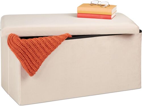 Ulteronixshop-Banquette de Rangement, Revêtement Velours, 80 L, Salon, Coffre à Assise Matelassée, 38x77x39 cm, Creme