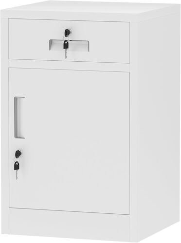 Ulteronixshop-Armoire de rangement en métal avec porte verrouillable et tiroir, commode à tiroirs verrouillables avec étagère réglable pour la maison, le bureau, la chambre à coucher, le salon (blanc