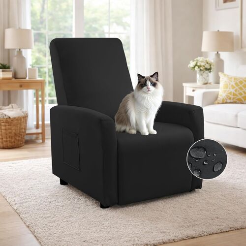 Ulteronixshop-Housse de Fauteuil Relax 1 Place, 4 Pièces Lavable avec Poches Latérales, Housse Extensible Protège-Meuble, Résistant et Lavable en Machine pour Fauteuil Relax Inclinable (Noir)