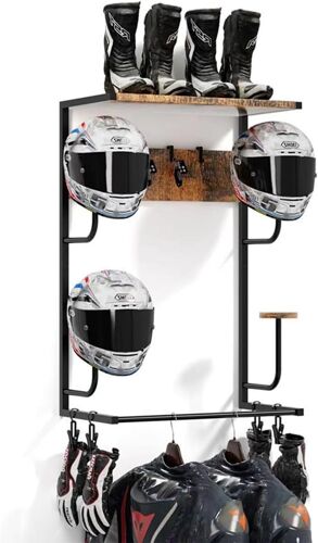 Ulteronixshop-Porte Casque Moto Mural, Avec 4 Jetons De Gants Et Crochets, Support De Casque En Bois De Fer, Organisateur D'affichage Pour Casques, Équipements, Vêtements, Accessoires, 42x82x25cm