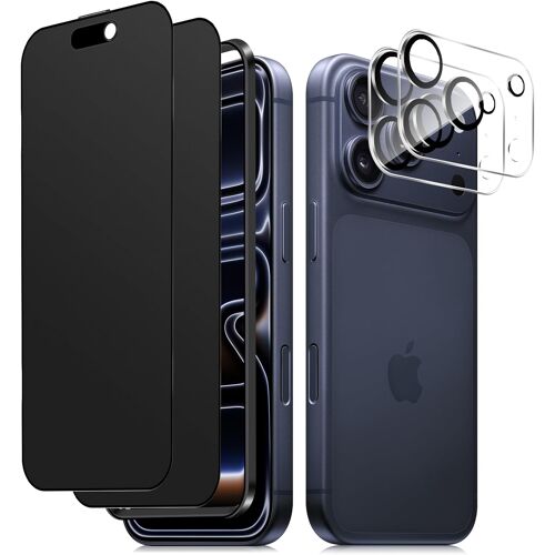 Verre Tremp¿¿ Mat Anti-Espion pour iPhone 17 Pro, [2+2 Pi¿¿ces] Matt Anti-Spy Film Protection ?cran Confidentialit¿¿ & Cam¿¿ra Arri¿¿re Protecteur, Anti-Reflet 9H Duret¿¿ Vitre Protecteur