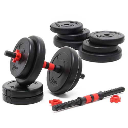 Luxtri Kit D'haltères Courts - Poids Total 20 Kg - Coffret Avec 12 Plaques En Fonte Et 2 Barres Haltères Moletées - Loquet Étoile