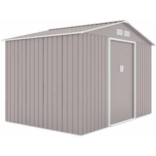 Hattoro - S200 Abri De Jardin En Métal Avec Cadre Au Sol, Toit À Pignon De 7,3 Mâ³, Gris Clair