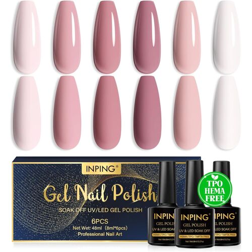 Vernis Semi Permanent Sans Hema Tpo-Free, 6 Couleurs Nude Rose Blanc Laiteux Vernis Gel Uv Semi Permanent, Plusieurs Styles Vogue Vernis ¿¿ Ongles Pour D¿¿Butant Cadeaux Diy Nail Art, 8 Ml 