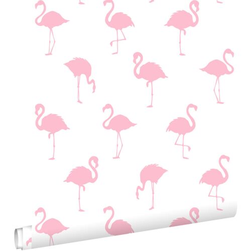 Papier Peint Flamants Rose Et Blanc Estahome