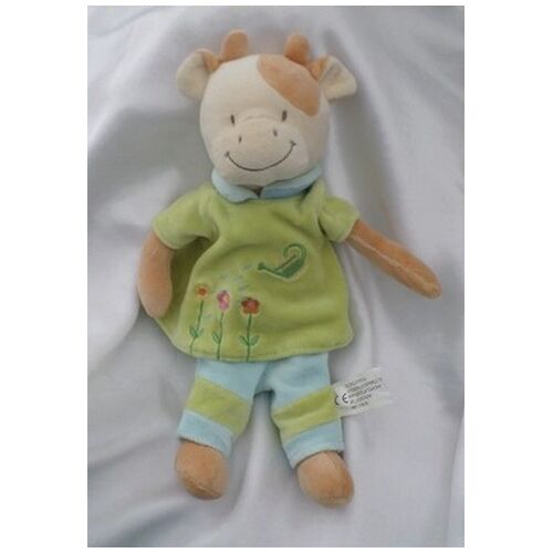 Doudou Peluche Vache Robe Verte Bleu Arrosoir Fleurs Nicotoy