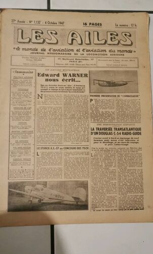 Les Ailes 27e Année N° 1132 4 Octobre 1947