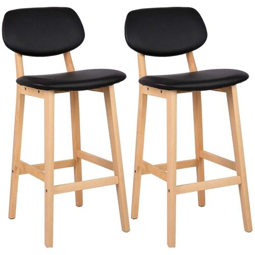 Tabourets De Bar En Synthétique Avec Structure En Bois Set De 2 Pièces Noir
