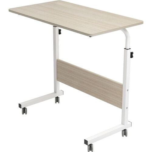 Bureau D'Ordinateur Réglable En Hauteur, Bureau D'Ordinateur Sur Roulettes, Table D'Appoint Mobile, 80 X 40 X 71-90 Cm, érable Blanc - Soges