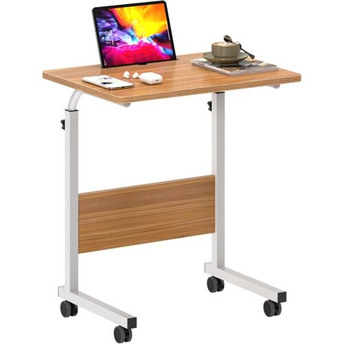 Soges - Table Pour Ordinateur Portable Réglable En Hauteur, Petite Table D'Appoint 6040 Cm Amovible Avec Roulettes Et Fentes Pour étagères,chêne