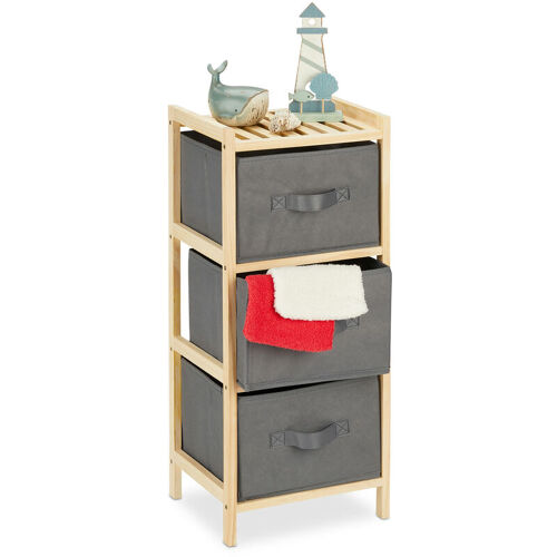 Relaxdays - Tagère Salle De Bain Avec 3 Paniers Pliables, Rangement Pratique, Bois, Hxlxp 65 X 28 X 25,5 Cm, Nature Gris