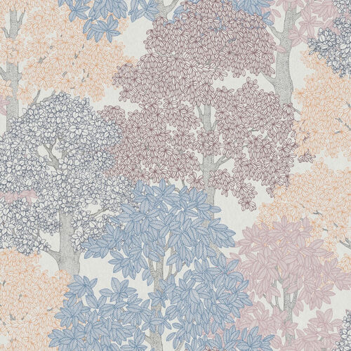 A.s.creations - Papier Peint Arbre Pastel Chambre Enfant Tapisserie Forêt & Feuille Pour Salon Papier Peint Intissé Motif Floral Sur Fond Blanc