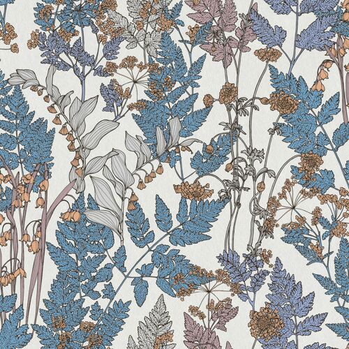 A.s.creations - Papier Peint Fleuri Blanc, Bleu & Rose Tapisserie Salon Motif Fleur Pour Chambre Adulte Papier Peint Intissé élégant Motif Floral