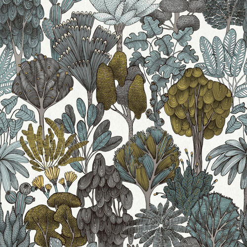 A.s.creations - Papier Peint Original Chambre Adulte Tapisserie Grise, Blanche Et Jaune Arbre Pour Salon Papiers Peints Intissés Forêt Pour Couloir