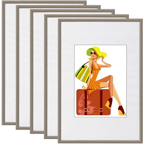 Woltu Lot De 5 Cadre De Photo En Plastique Et Vitre, Cadre Photo Avec Passe-partique, 18x24cm Environ, Acier