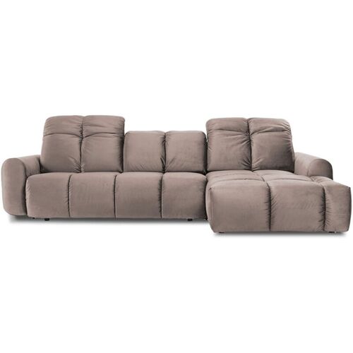 Maison Aubertin - Canapé Velours Convertible Angle Droit Beige Anacapri - 3 Places