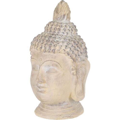 Tête De Bouddha Statue Sculpture Décoration Feng Shui Pierre Artificielle Polyrésine 55 Cm Beige/gris Figurine Ornement De Jardin Bureau Maison Jardin Objet Décoratif Intérieur Extérieur - Ecd Germany