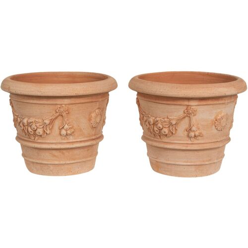 Set 2 Vase Rond En Terre Cuite Vase D'extérieur 30x25 Cm Jardinière De Jardin Fabriqué À La Main Made Italy Vase De Balcon Rond
