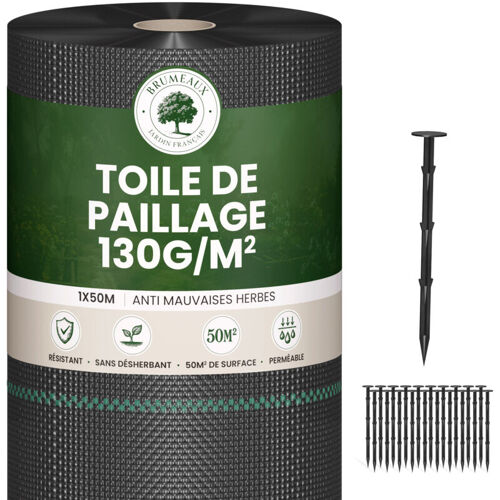 Skylantern - Lot Toile De Paillage 50m 130g/M² + 100 Sardines De Fixation En Plastique