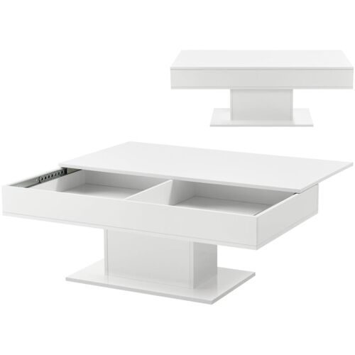 Table Basse De Salon Avec 2 Espaces De Rangement Intérieurs 40 X 110 X 60 Cm Blanc