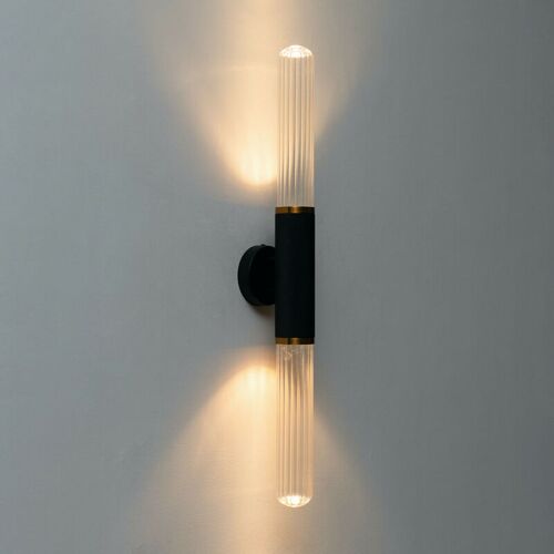 Kosilum - Applique Tendance Noire Double Éclairage Led En Métal Et Verre - Hita