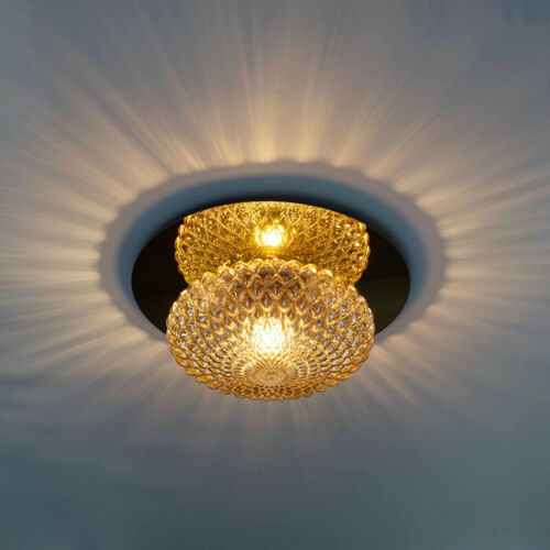 Plafonnier Chic Ou Applique En Métal Doré Et Verre Ambré Graphique - Matera